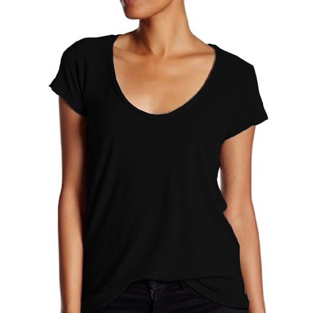 James Perse Standard Black Scoop Neck Slub Jersey Tee WSVH3182CU Size 2. EUC